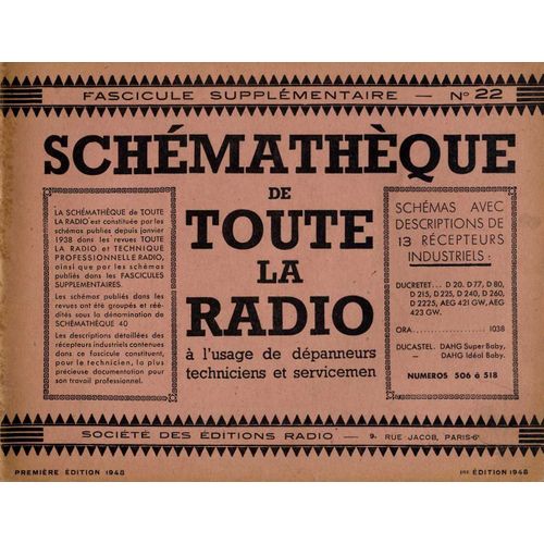 Schémathèque De Toute La Radio, Fascicule Supplémentaire N°22
