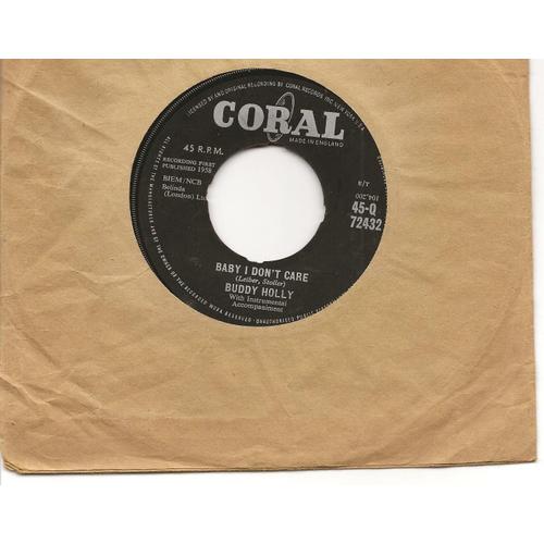 45 Tours 2 Titres Original De Buddy Holly - Baby I Don't Care/Valley Of Tears - Coral