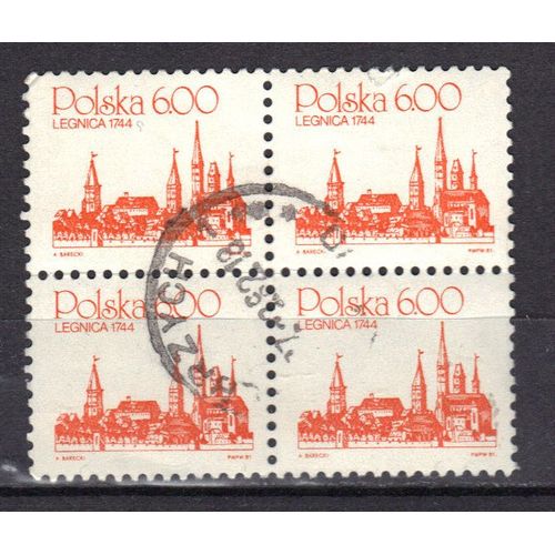 Pologne 1981 : Legnica En 1744, D'une Vue De Schleun - Lot De 4 Timbres Oblitérés Attenants Par 4