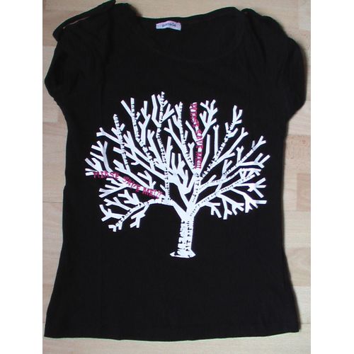 T-Shirt Noir Avec Dessin Arbre Blanc Et Rose Pimkie Emo Gothique