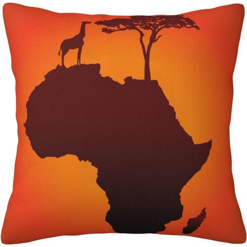 Housse De Coussin Avec Motif De Girafe Africaine, Taie D'oreiller Avec Carte De Silhouette D'arbre Sauvage, Abstrait, Coucher De Soleil, Décoration D'intérieur Pour Salon, Canapé, Lit, 45,7 X 45,7 Cm