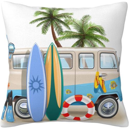 Housse De Coussin Avec Palmiers Tropicaux, Camping, Voiture, Surf, Plage, Thème Côtier, Décoration D'intérieur Pour Salon, Canapé, Lit, 45,7 X 45,7 Cm