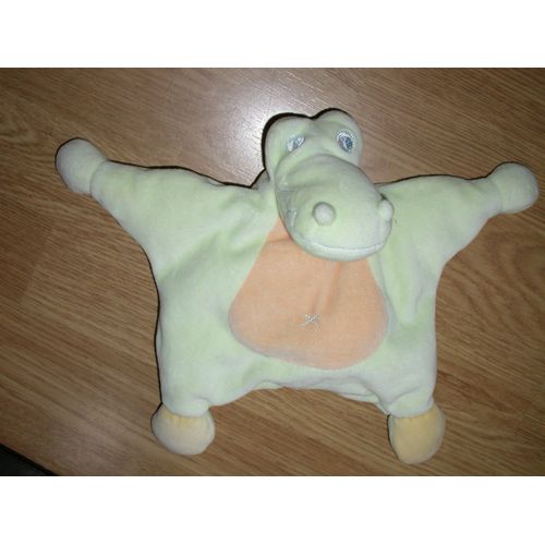 Doudou Crocodile Krokodil Vert Nattou Jollybaby Jolly Baby Semi Plat Grelot Vert Orange Mou