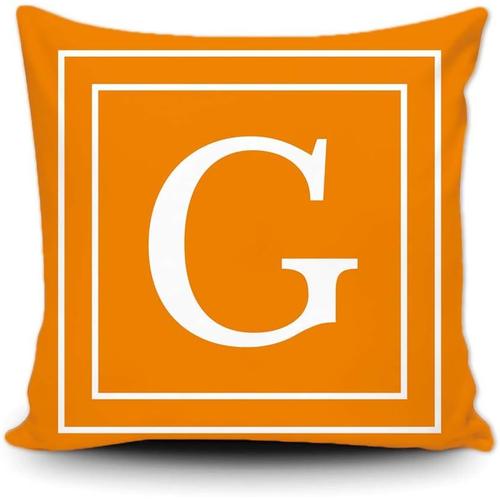 Housse De Coussin Orange Avec Lettre Blanche Monogramme G Et Rayures Alphabet Anglais Initiale Décorative Carrée Pour Lit, Canapé, 50,8 X 50,8 Cm, Impression Double Face