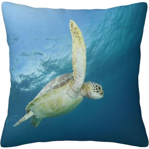 Taie D'oreiller Tortue De Mer Verte, Tortue Mignonne Nage Dans L'eau Bleue, Housse De Coussin Décorative Pour La Maison, Le Salon, Le Canapé, Le Lit, 45,7 X 45,7 Cm