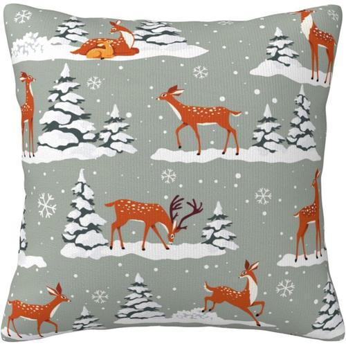 Housse De Coussin En Forme De Cerf Sika, Motif Dessin Animé Mignon, Orange-Rouge, Motif Forêt D'hiver, Décoration De La Maison Pour Salon, Canapé, Lit, 45 X 45 Cm