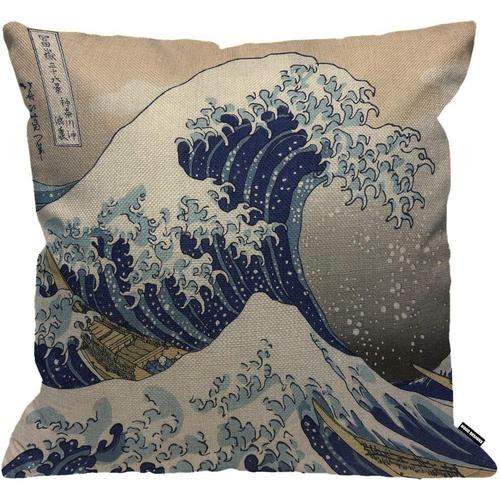 Housse De Coussin Vague Japonaise Hokusai La Grande Vague De Kanagawa Housse De Coussin Décorative Pour La Maison Pour Hommes/Femmes/Garçons/Filles Salon Chambre Canapé Chaise Taie D'oreiller 18 X 18 Pouces