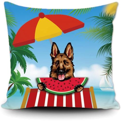 Housse De Coussin D'été En Forme De Pastèque Pour Chien, Berger Allemand, Mignon, Palmier, Plage, Drôle En Toile, Taie D'oreiller Carrée Pour Canapé 20 X 20