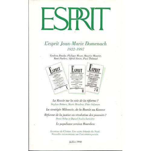 Esprit N° 7 Juillet  1998 - L'esprit Jean-Marie Domenach 1922-1997