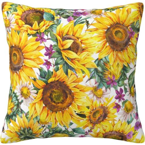 Taie D'oreiller Tournesols, Lilas Et Marguerites, Motif De Fleurs En Fleurs Sans Couture, Housse De Coussin Décorative Pour La Maison, Pour Le Salon, Le Canapé, Le Lit, 45 X 45 Cm