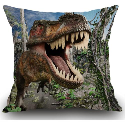 Housse De Coussin T-Rex Dans La Forêt Pour Meubles D'extérieur, Décoration Carrée En Lin, Impression Double Face, Pour Maison, Bureau, Canapé, Voiture, Jardin, 45 X 45 Cm, 18 X 18 Pouces