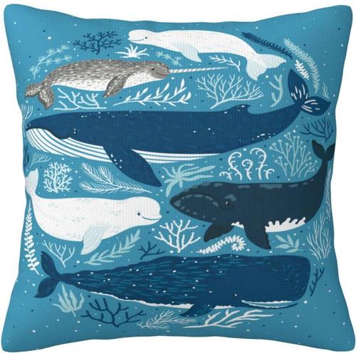 Housse De Coussin Baleine, Requin, Dauphin, Algues, Corail, Nature, Océan Nautique, Housse De Coussin Décorative Pour La Maison, Pour Le Salon, Le Canapé, Le Lit, 45,7 X 45,7 Cm