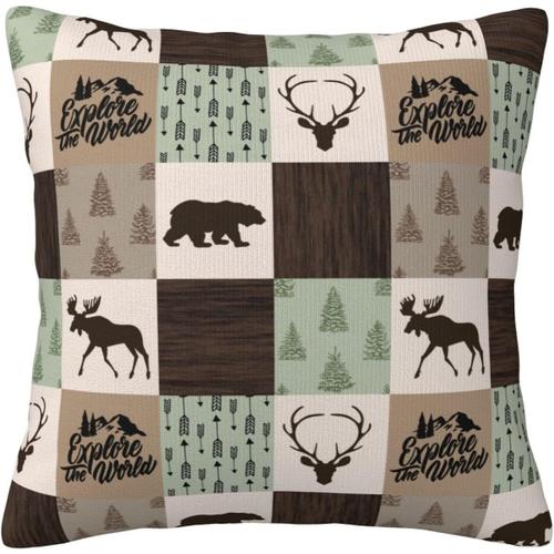 Housse De Coussin Rétro En Bois De Cerf, Ours, Aventure, Élan Vintage, Animal Vert, Patchwork, Housse De Coussin Décorative Pour La Maison, Pour Le Salon, Le Canapé, Le Lit, 45,7 X 45,7 Cm