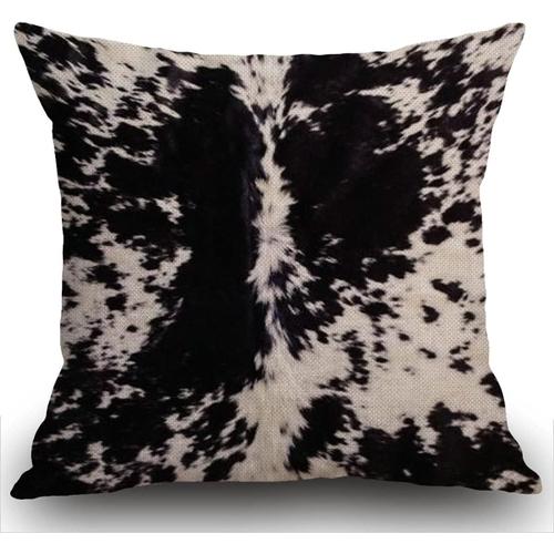 Housse De Coussin Imprimée Double Face En Cuir De Vache, Motif De Taches De Vache Noires Et Blanches Imprimées, Taie D'oreiller 18 X 18 Pouces Pour La Maison, Le Salon, Le Canapé, Le Jardin, La Voiture, 45 X 45 Cm