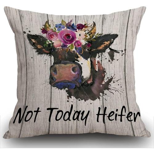 Housse De Coussin Avec Citation Amusante, Housse De Coussin Not Today Heifer, Coussin D'extérieur, Aquarelle, Fleur, Vache, Taie D'oreiller Décorative Pour Salon, Canapé-Lit, 45 Cm X 45 Cm, 18 X 18 Pouces