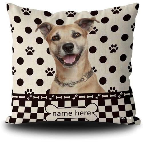 Housse De Coussin Personnalisée À Pois Pour Chien Staffie Buffalo Check Plaid Paw Bone Décoration D'intérieur Carrée Pour Canapé 40,6 X 40,6 Cm