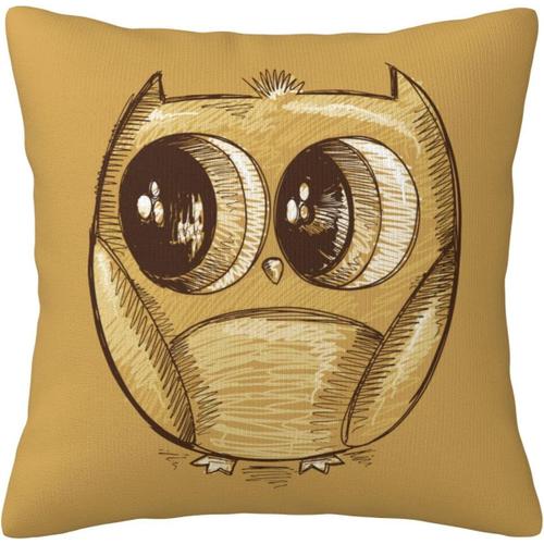 Housse De Coussin En Forme De Hibou Mignon Avec De Grands Yeux, Motif Animal Marron Dessiné À La Main, Décoration De La Maison Pour Le Salon, Le Canapé, Le Lit, 45 X 45 Cm