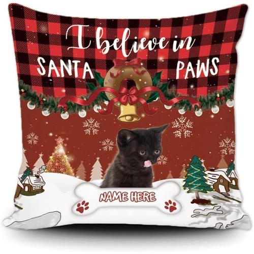 Taie D'oreiller Personnalisée Bombay Cat Christmas Winter Decor À Carreaux De Buffle Pour Canapé, Chaise, I Believe In Santa Paws, Toile 45,7 X 45,7 Cm Double Face