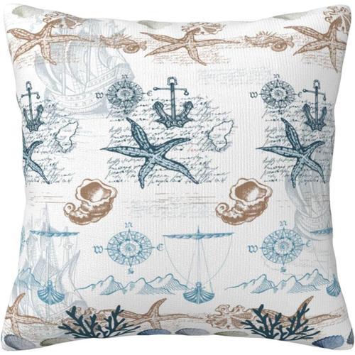 Housse De Coussin Décorative Avec Ancre Océan, Coquillage, Étoile De Mer, Boussole, Vie Marine, Housse De Coussin Pour La Maison, Le Canapé, Le Lit, Le Canapé, 45,7 X 45,7 Cm