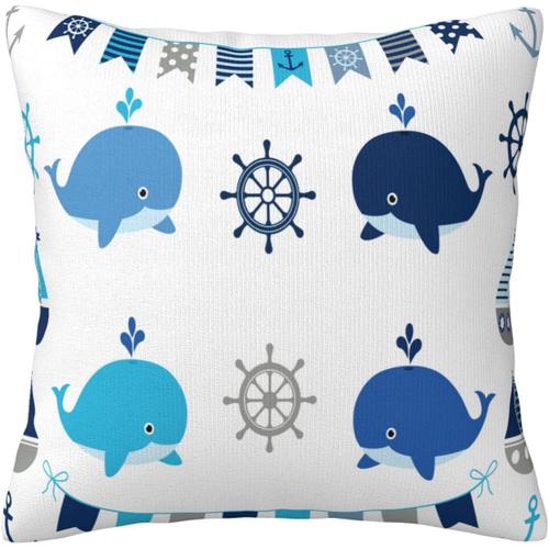 Taie D'oreiller En Forme D'ancre Nautique, Bateau, Baleine, Poisson De Dessin Animé, Banderole Bleue, Housse De Coussin Décorative Pour La Maison, Pour Le Salon, Le Canapé, Le Lit, 45,7 X 45,7 Cm