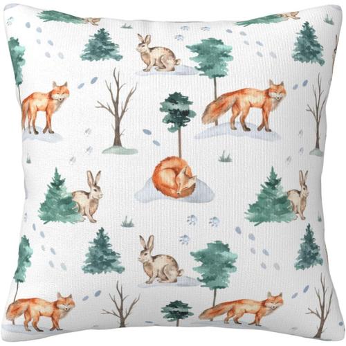 Housse De Coussin Décorative En Forme De Forêt D'hiver, Renard, Lapin, Arbres De Dessin Animé, Empreintes D'animaux, Housse De Coussin Pour La Maison, Canapé, Lit, Canapé, 45,7 X 45,7 Cm