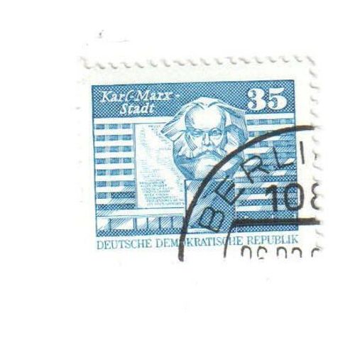 Timbre Oblitéré : Allemagne - D.D.R. : Karl Marx