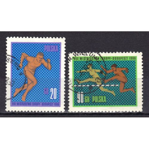 Pologne 1966 : 8è Championnats D'europe D'athlétisme À Budapest - Série De 2 Timbres Oblitérés