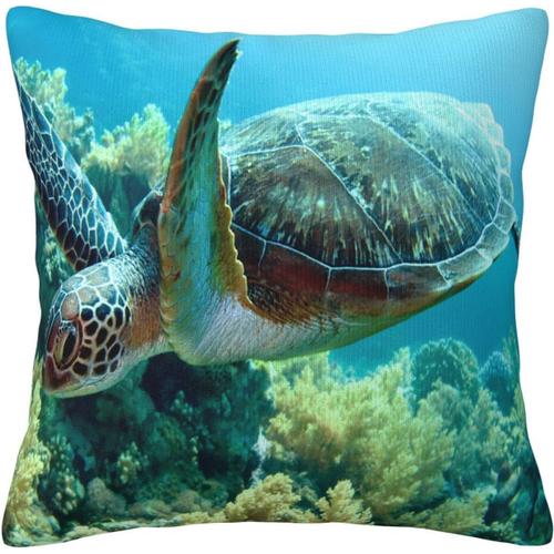 Taie D'oreiller En Forme De Tortue De Mer Verte, Housse De Coussin En Forme De Tortue Sous-Marine, Décoration De La Maison Pour Le Salon, Le Canapé, Le Lit, 45,7 X 45,7 Cm