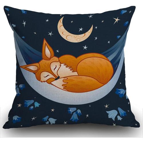 Housse De Coussin De Nuit En Forme De Renard Dormant Sur Un Hamac, Décoration Carrée En Lin, Impression Double Face, Pour Maison, Bureau, Canapé, Voiture, Jardin, 45 X 45 Cm, 18 X 18 Pouces