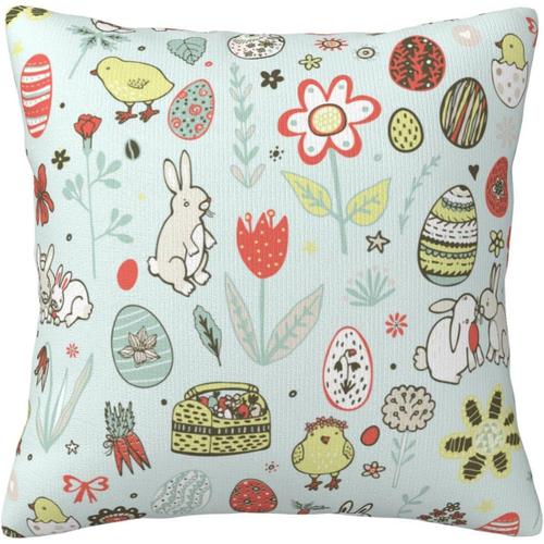 Housse De Coussin Décorative En Forme De Lapin, Oiseau, Fleurs, ¿Ufs, Motif De Couleur De Pâques, Housse De Coussin Pour La Maison, Canapé, Lit, Canapé, 45,7 X 45,7 Cm