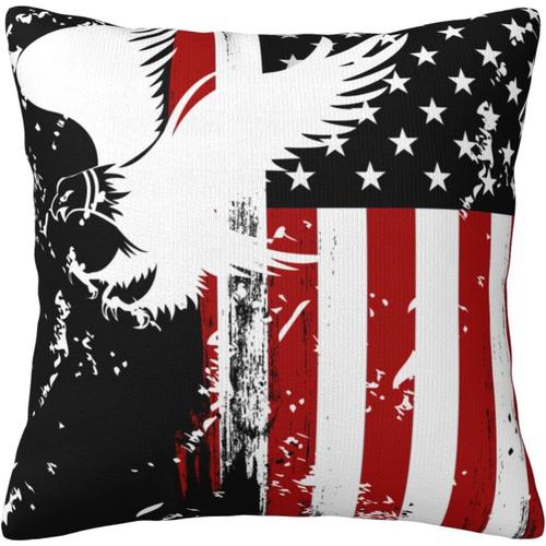 Housse De Coussin Décorative Avec Motif Aigle Blanc Rétro Drapeau Américain, Noir, Blanc, Rouge, Oiseau, Housse De Coussin Pour La Maison, Canapé, Lit, Canapé, 45,7 X 45,7 Cm