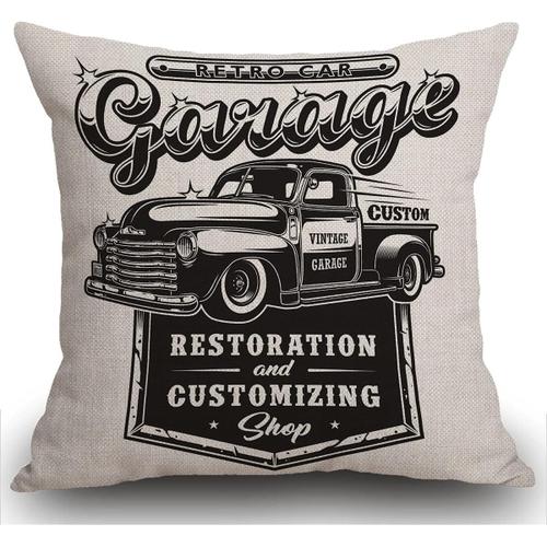 Housse De Coussin Décorative Pour La Maison, Panneau De Garage De Réparation De Voiture Rétro Avec Camion De Style Rétro, Taie D'oreiller Décorative 18 X 18 Pouces, Coussin D'extérieur, Canapé, Taie D'oreiller