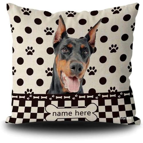 Housse De Coussin Personnalisée À Pois Pour Chien Doberman Buffalo Check Plaid Paw Bone Décoration D'intérieur Carrée Pour Canapé 45,7 X 45,7 Cm