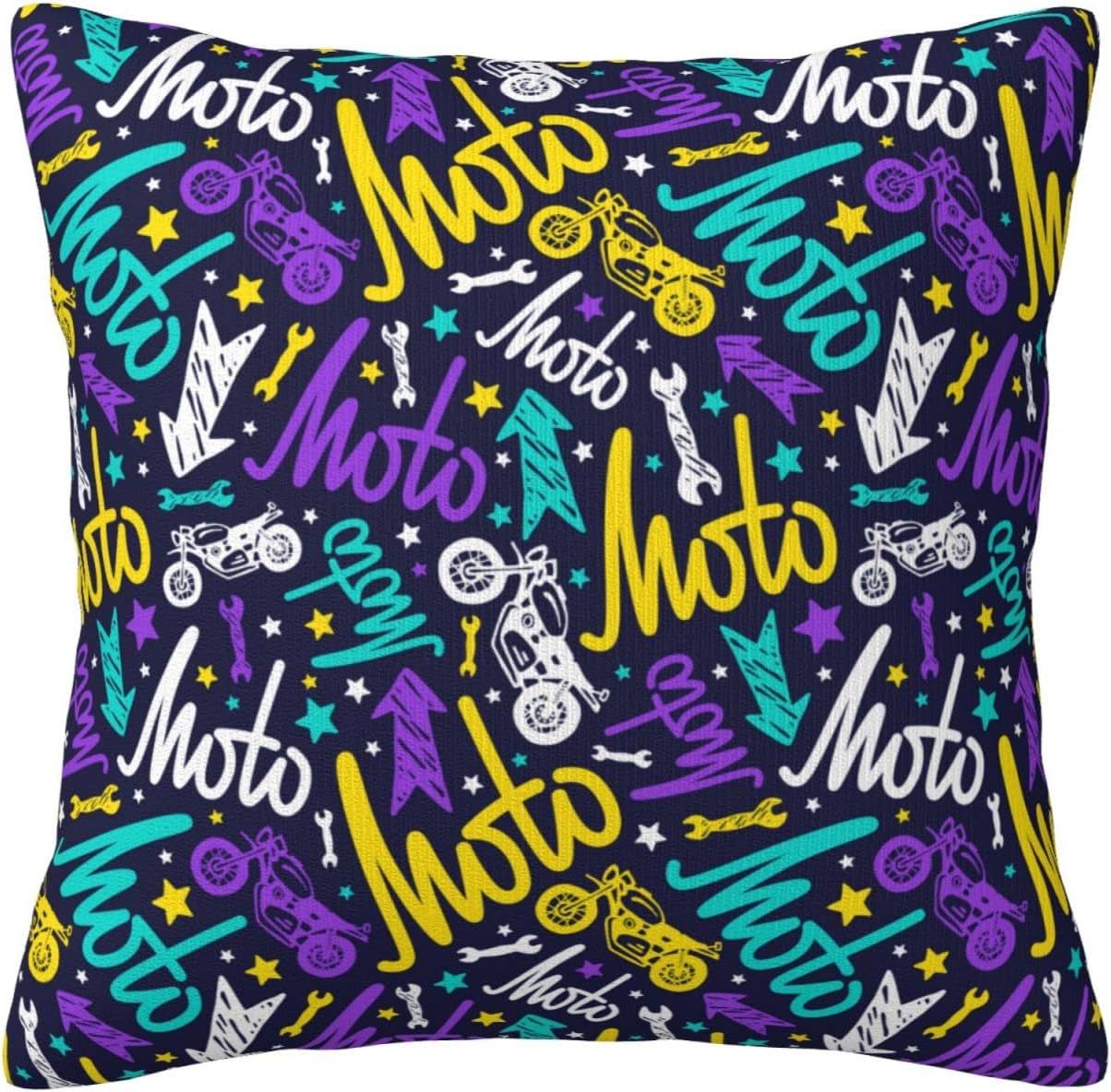 Taie D'oreiller Colorée À Motif De Moto, Housse De Coussin Avec Lettrage De Moto, Décoration De La Maison Pour Le Salon, Le Canapé, Le Lit, 45,7 X 45,7 Cm