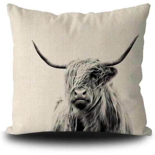 Housse De Coussin En Forme De Vache Grise Highland - Décoration D'intérieur - Taie D'oreiller Carrée En Lin - 40,6 X 40,6 Cm - Pour Canapé, Impression Double Face