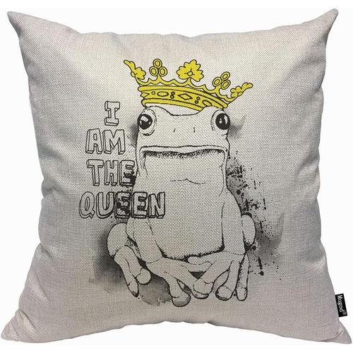 Housse De Coussin Je Suis La Reine Grenouille, Housse De Coussin Grenouille Portant Une Couronne Jaune Sur Fond Blanc, Taie D'oreiller Pour Hommes Et Femmes, Décoration De Maison, Canapé, Chaise, Canapé 45x45cm/18x18 Pouces