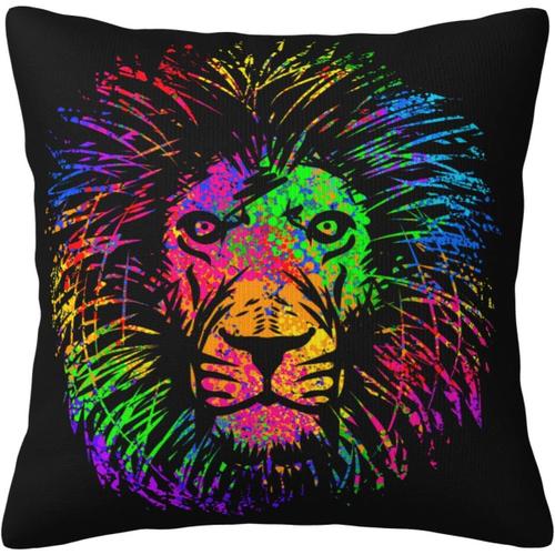 Taie D'oreiller Colorée En Forme De Tête De Lion - Motif Animal Psychédélique Multicolore - Décoration D'intérieur Pour Le Salon, Le Canapé, Le Lit - 45,7 X 45,7 Cm