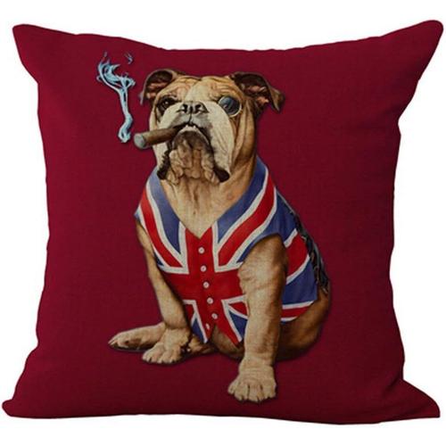 16x16 Pouces Bouledogue Anglais Personnalité Créative Drapeau Américain Et Union Jack Chien De Compagnie Maison Taie D'oreiller Housse De Coussin Personnalisée Nouveau Bureau À Domicile Décoratif Carré