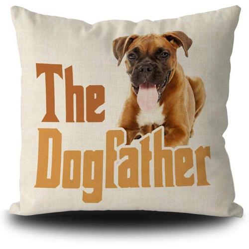 Taie D'oreiller En Lin Avec Père De Chien, Boxer Allemand, Chiot, Décor Carré, Housse De Coussin Pour Canapé, 20 X 20 Pouces, Impression Double Face