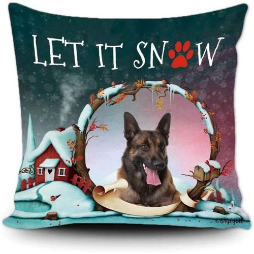 Let It Snow Housse De Coussin Happy Winter Holiday Avec Mon Chien Préféré Berger Belge Malinois Patte De Flocon De Neige Décoration De Ferme De Noël Taie D'oreiller Carrée 50,8 X 50,8 Cm