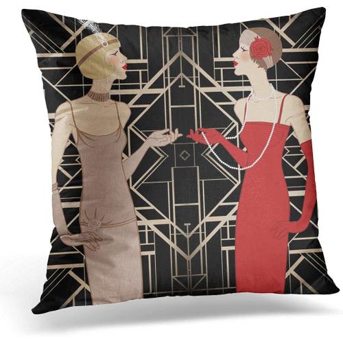 Housse De Coussin Roaring Flapper Girl Retro Party 1920s 20s Vintage 1930s 45x45cm/18x18 Inch Décoration D'intérieur Housse De Coussin Taie D'oreiller Carrée Pour Lit Canapé