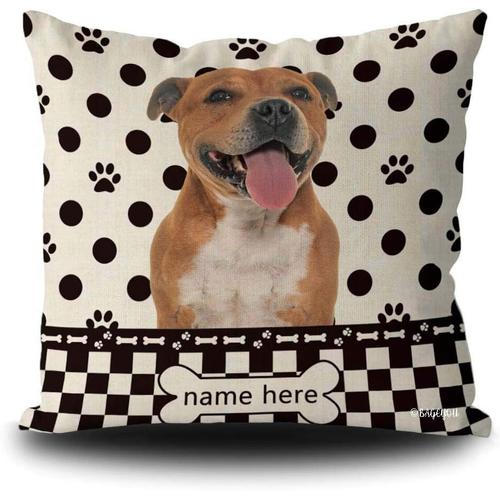 Housse De Coussin Personnalisée À Pois Pour Chien Staffordshire Bull Terrier Buffalo Check Plaid Paw Bone Décoration D'intérieur Carrée Pour Canapé 50,8 X 50,8 Cm