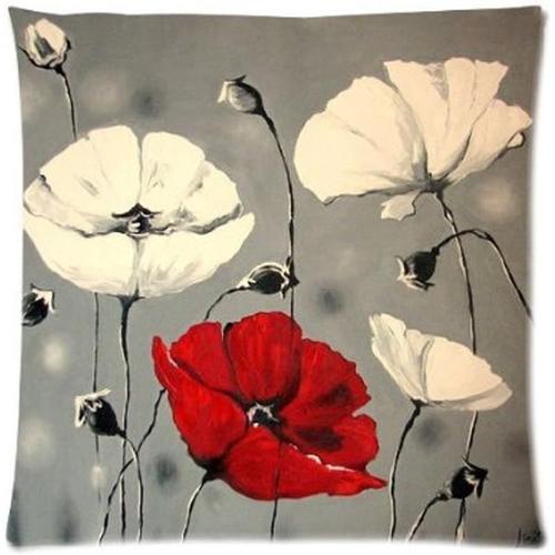 Impressionnant Motif De Fleurs Coquelicot Art Peinture Personnalisé Fermeture Éclair Double Côtés Taie D'oreiller Taies D'oreiller Couverture Maison Décorative 18*18 Pouces