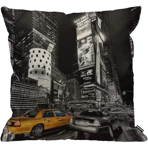 Housse De Coussin New York Cinquième Avenue Night City Taxi Jaune Voiture Décoration D'intérieur Pour Homme/Femme Salon Chambre Canapé Chaise 45,7 X 45,7 Cm Housse De Coussin 45,7 X 45,7 Cm