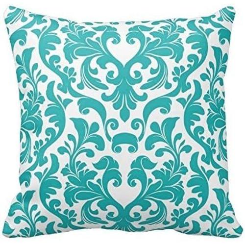 Taie D'oreiller À Motif Floral Turquoise Et Blanc, Housse Carrée Décorative Pour Canapé De Maison, 18x18, Deux Côtés