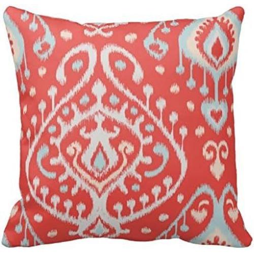 Housse De Coussin En Coton Et Lin Doux, Taie D'oreiller, Chic, Moderne, Sarcelle, Rouge, Girly, Motif Tribal Ikat, Taie D'oreiller, Décoration D'intérieur, 16, 18, 20 Pouces