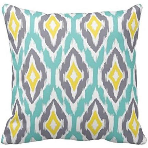 Housse De Coussin En Coton Et Lin Doux, Taie D'oreiller Moderne, Gris Aqua, Jaune, Motif Tribal Ikat 1a, Décoration D'intérieur, 16, 18, 20 Pouces