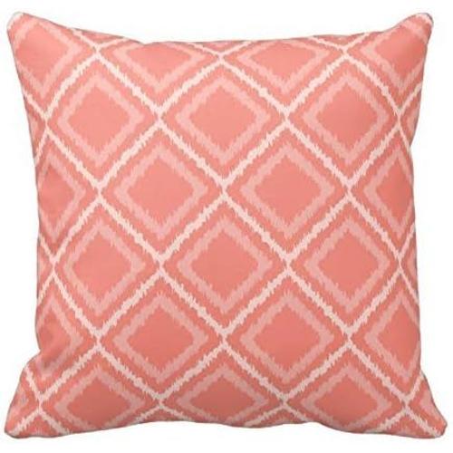 Poppy-Baby Housse De Coussin Décorative Avec Motif Géométrique De Tribu Rose Corail Et Blanc - Carré Pour La Maison - 45,7 X 45,7 Cm - Deux Côtés