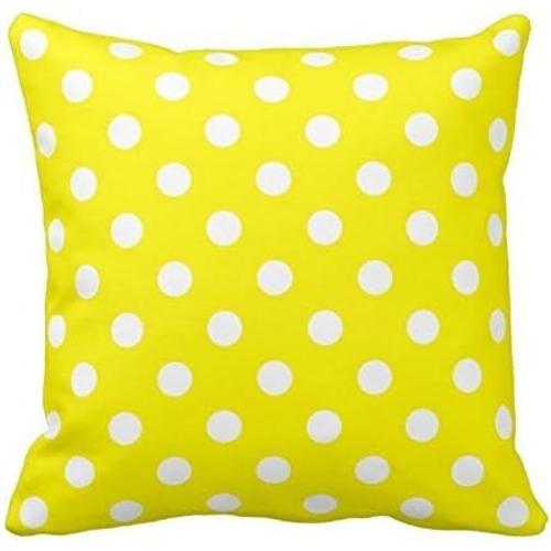 Poppy-Baby Housse De Coussin Carrée Décorative À Pois Jaune Vif Et Blanc Pour Canapé De Maison 45,7 X 45,7 Cm Deux Côtés