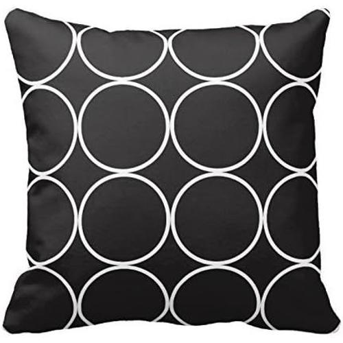 Housse De Coussin Au Design De Cercles Noirs Et Blancs, Taie D'oreiller Carrée Décorative Pour La Maison Et Le Canapé, 18x18 Pouces, Deux Côtés